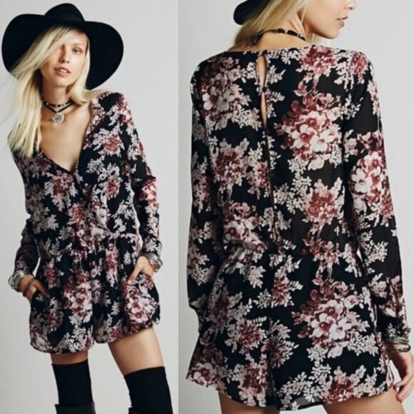 Free People Long Sleeve Floral Romper Size XS Bohemian Boho Playsuit Festival - Picture 8 of 8